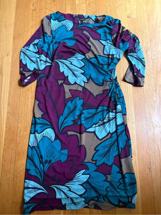 Dresses & Skirts - Talbots Floral Twist Waist Midi Dress Size L Blue Purple Stretch
